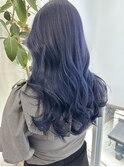 ダブルカラーネイビーブルーブラック韓国ブルー波巻き原宿