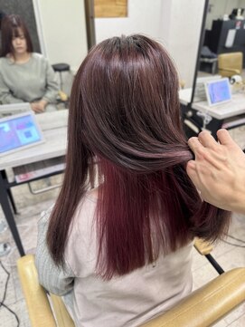アジールヘア 所沢プロペ通り店(agir hair) インナーストロベリーピンクケアブリーチ小顔カットワンレン所沢
