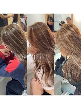 ブレンド 渋谷(BLend) ハイライトカラーくびれヘアアプリコットオレンジ