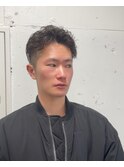 黒髪ショートアップバングウェーブパーマ