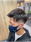高めツーブロック×アップバング