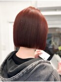 【白石】ブリーチなしチェリーレッドボブ赤髪暖色艶カラー学割