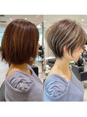 ボブ髪型前髪あり前髪なし面長/30代/40代/50代ショート【荒砂】