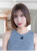 レイヤーボブフルバングフェイスレイヤーベージュカラー小顔