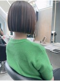韓国風切りっぱなし小顔ボブ/黒髪地毛風カラー/博多