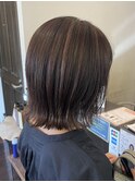 外ハネヘア　3Dハイライト　ブラウンカラー