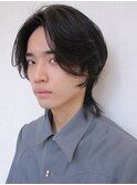 メンズミディアムウルフレイヤー伸ばしかけボブ