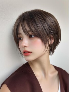 ムウ 難波(MOU) ショートボブくびれヘアアプリコットオレンジ20代30代40代50代