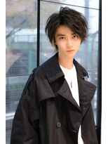 ネイビー(NAVY)&nbsp;ハイライトメンズ無造作ミディアムかき上げヘアコンマヘア