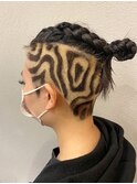 964外国人風カラーバリカンアートマンバンヘアバイカラー