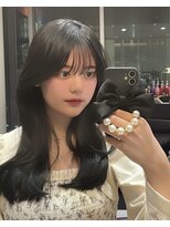 ワン バイ ジエクト(One by The Ect)&nbsp;似合わせカットフルバング韓国レイヤーロング黒髪アッシュカラー