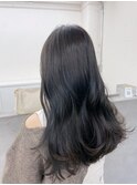 ツヤ感ネイビーグレージュ暗髪韓国ヘア_オリーブベージュ