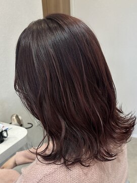  ミディアムレイヤーボブピンクブラウン顔周りカット