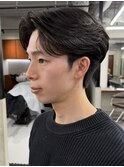 刈り上げセンターパートテーパーフェードカットニュアンスパーマ