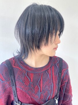 フォーク FOLK 【FOLK】地毛風透明感ブラック☆似合わせ外ハネウルフ♪