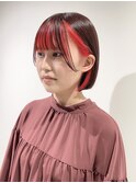 前髪レッドインナー×切りっぱなしボブ/フェイスフレーミング 