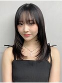 小顔 前髪 レイヤーカット チェリーブラウン"
