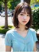 ◎前髪パーマ レイヤーロング 黒髪 グレーベージュ 小顔