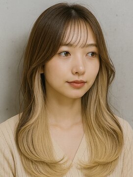 ビューティースペースラルジュヘアー(Beauty Space Large hair) グラデーションカラー×ミディレイヤー｜透明感ベージュUP