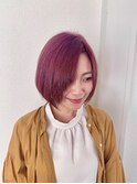 大人可愛い20代30代小顔ボブ丸み前下がりピンクラベンダー