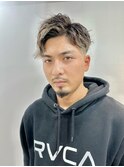 刈り上げスパイラルパーマ無造作メッシュアップバングメンズヘア