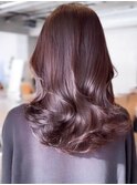 ウェーブパーマこなれミディ前髪レイヤー厚めバング