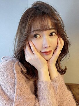 タヤ 府中店(TAYA) シースルーバングオリーブカラー外ハネミくびれミディ