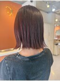 ハイライトカラー切りっぱなしボブ×ワインレッド08.29