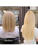 シールエクステで自然なロングヘア、ハイトーンカラー