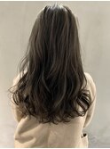 韓国レイヤーロング×アッシュオリーブカーキベージュグレージュ