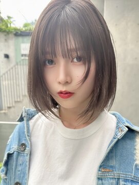 リークフー(Ree cu fuu) ワンレンボブ 大人かわいいシースルーバング ココアブラウン