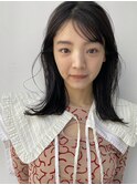 黒髪ミディアム切りっぱなし小顔前髪銀座
