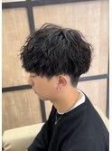 刈り上げツーブロックツイストスパイラルパーマメンズマッシュ