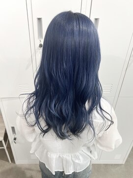 リグ 横浜(Lig.) アッシュブルーカラーダブルカラーブリーチネイビーブルー横浜駅