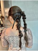 【ツインポニーテール】結婚式/銀座/ヘアセット/カチモリ/アレン