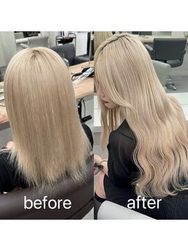 Beleza 川越 -ブリーチ・ハイトーン・ダブルカラー・エクステ・羽エクステ- 17832ワンホンレイヤーシールエクステミルクティーブロンド