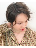 マニッシュ　ネイビーカラー　シアーグレージュ　ショート