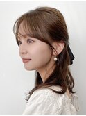 顔周りレイヤーカットくびれヘアミルクティーベージュカラー