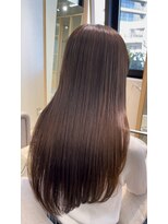 アム 表参道(am) 小顔薄めバンググレージュレイヤーロング前髪パーマ黒髪