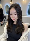 韓国風/レイヤー/ミディアムヘア/前髪/お顔まわり/小顔