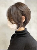 横浜西口レイヤーボブショコラベージュ丸みショートボブ前髪あり