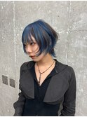 ブルー×ココアブラウンのショートウルフ