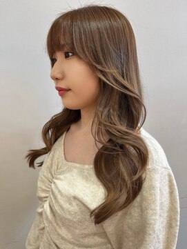 透明感ミルクティーベージュ/ロングレイヤー/カール