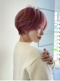 丸み 美人 抜けか 韓国風 ショート ピンクカラー ブリーチ
