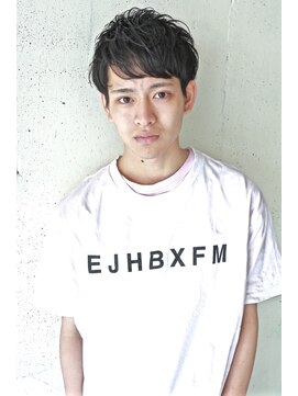 コンビネーション(combination) 黒髪ショート束感パーマ爽やかナチュラルツーブロック