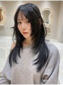 韓国ヘアハッシュカットレイヤーカットベージュブリーチ無し