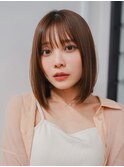首長効果の大人かわいい前下がりボブ　薄め前髪　暖色カラー