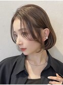 顔周りレイヤーカットグレージュカラーくびれボブショートカット