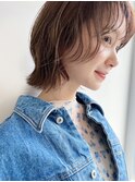 オリーブベージュショートミニボブグレージュブリーチレイヤー