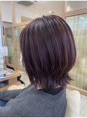 20代30代くびれボブ外ハネ肩ラインピンクバイオレットカラー